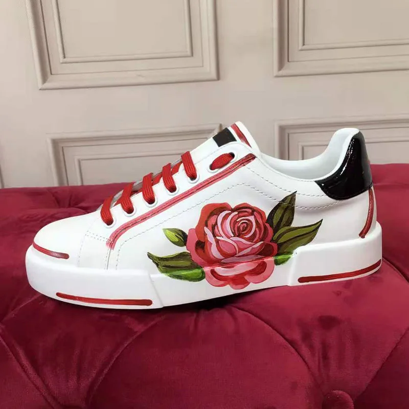 sala perro El cuarto Zapatillas de deporte blancas con flores rosas para mujer, zapatos planos  con cordones bordados de punta redonda, mocasines para caminar, para niña _  - AliExpress Mobile