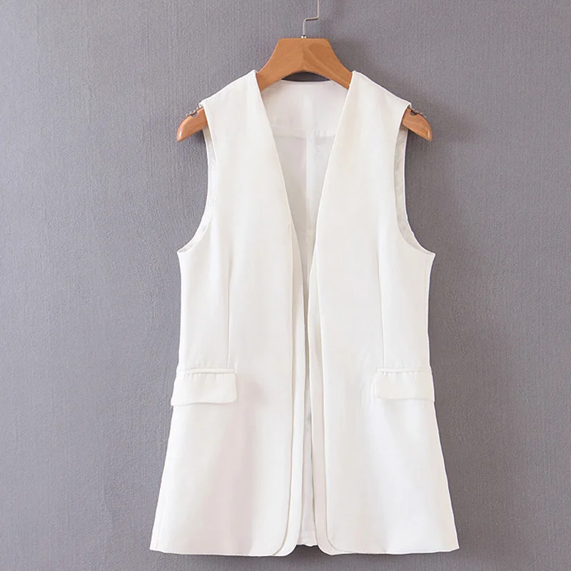 

Fandy Lokar Solid Vests Women Fashion Pockets Casual Coats Women Elegant Open Stitch Sleeveless Vests Female Ladies GAD