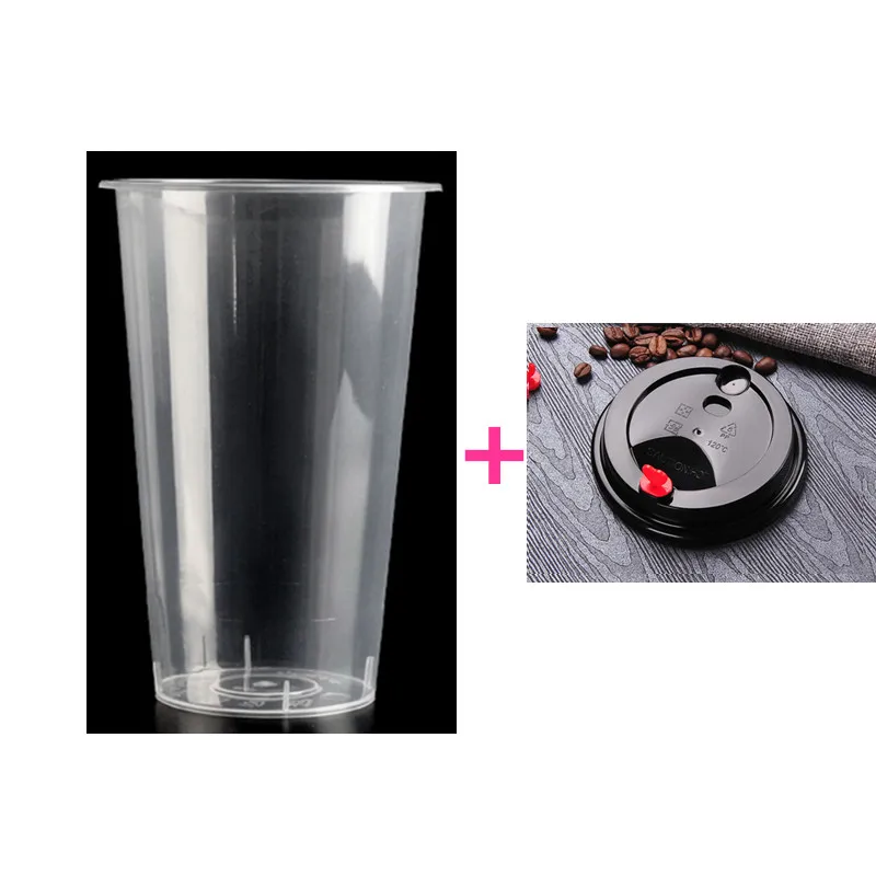 cup and lid 50 шт прозрачный молочный чай пластиковый стаканчик большой емкости одноразовый холодный напиток кофе сок магазин напитков упаковочные стаканчики с крышкой - Цвет: cup and lid