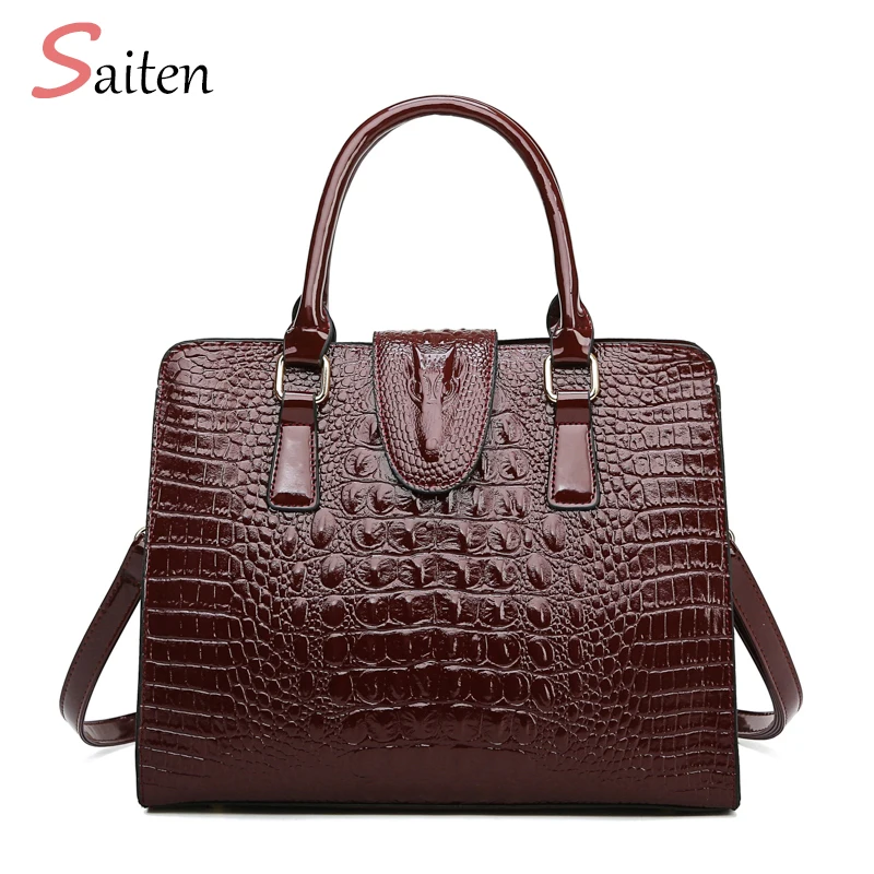 

European and American Style Crocodile Pattern Women Leather Retro Handbags Ladies Large-capacity Party Shoulder Bags Sac A Main