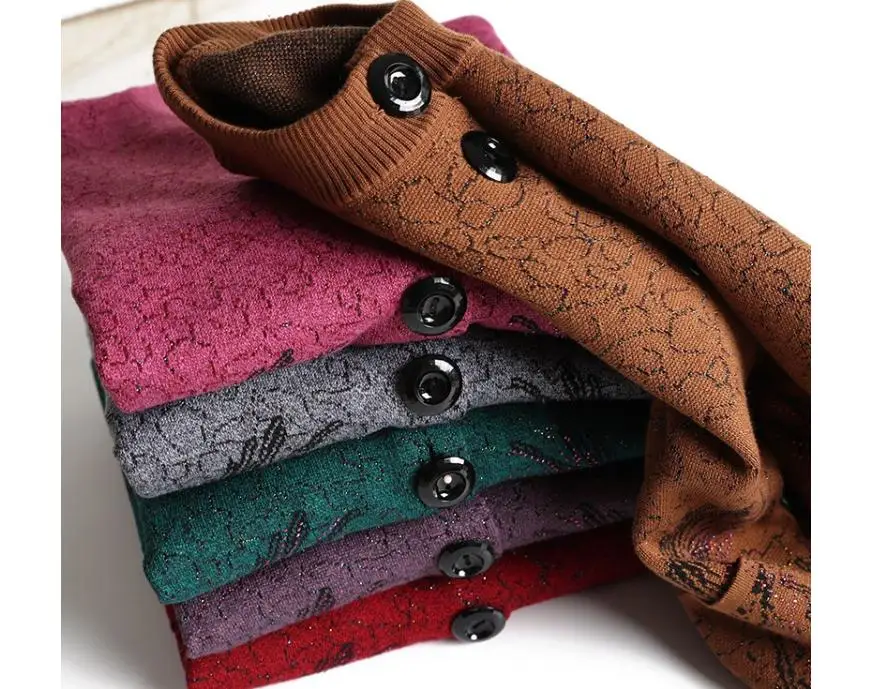 woman with New style fashion Long sleeve round collar mother Cardigan Sweater coat