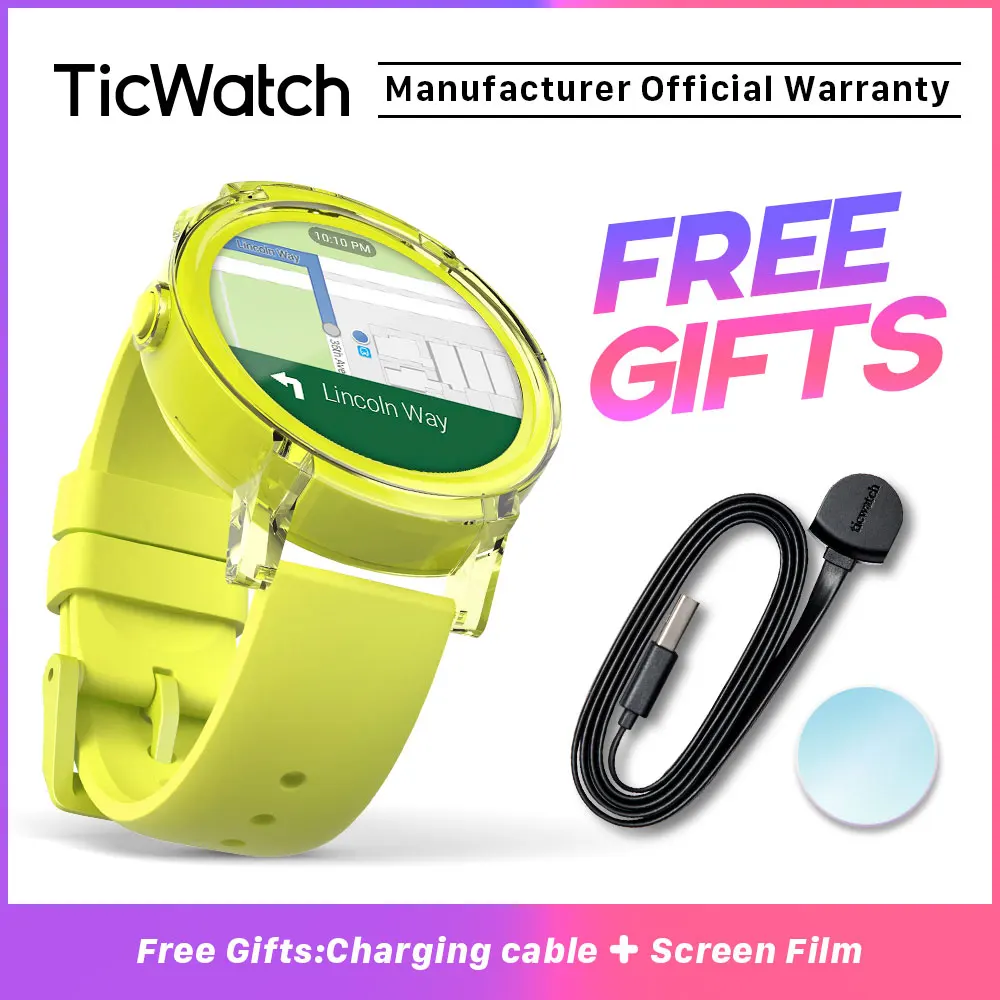 TicWatch E желтые Смарт-часы Bluetooth спортивные Смарт-часы с gps Android и iOS совместимы IP67 Google Wear OS