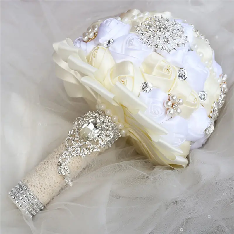 Высококачественный цвета слоновой кости шелк пена flowe невесты букеты De Mariage искусственные хрустальные свадебные цветы Buque De Noiva W3217D