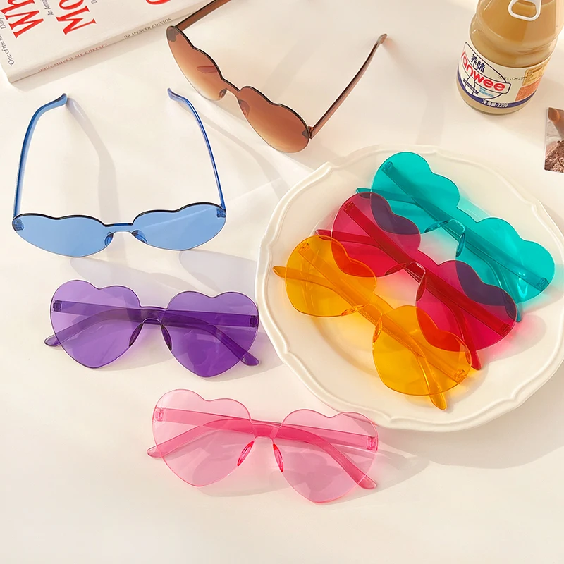 Women Fashion Party Sunglasses Fashion Sunglasses Polarized Heart Shape Tinted Vintage UV400 Rimless Female Sun Glasses