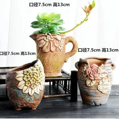 style11-3PCS Американская Керамика дышащее керамическое украшение цветочный горшок домашняя гостиная фигурки ремесла открытый суккулент растение украшения - Цвет: style11-3PCS