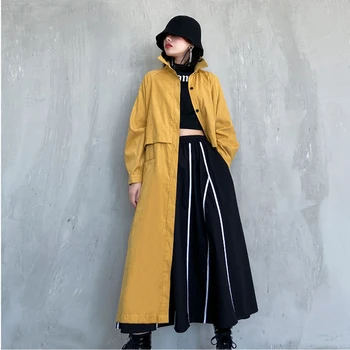 

2020 New Plus Size Long Trench coat Women Clothes Spring New Fashion Personality Top Loose Windbreaker Coat Outwear Gothic FY90
