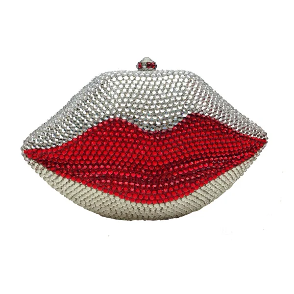Ослепительная красная Бриллиантовая цепь сумка на плечо металлический Рот Кристалл Вечерние сумки Мини поцелуй сумки Свадебные вечерние клатчи - Цвет: color