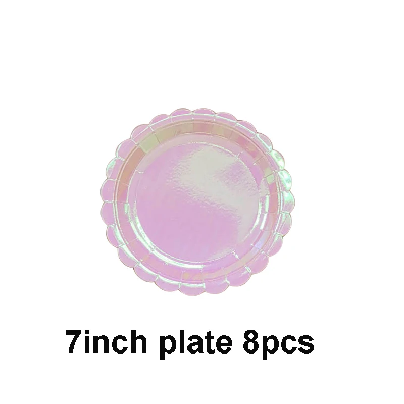 Rose Gold Disposable Tableware sets Paper Plates/cups/straws Iridescent Wedding Birthday Party Decor rainbow Dish Party Supplies - Цвет: 7inch plate 8pcs