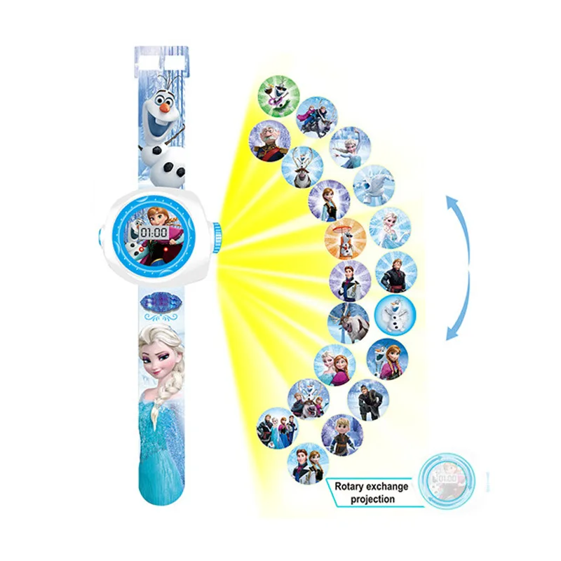 Disney-reloj digital de princesas de Frozen y Minnie para niñas, cronógrafo con 20 patrones de proyección, electrónico, LED, regalo para niños