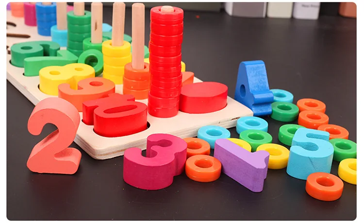 Montessori Toys Count Geometric Shape Cognition Match Baby Early Education Wood Math Toys For Children Puzzle