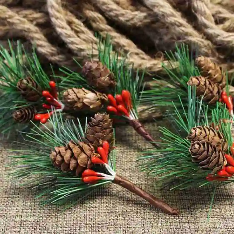 

DIY Artificial Flower Rattan Accessories Christmas Red Berry And Pine Cone Picks With Holly Branches Crafts Artificial Flower