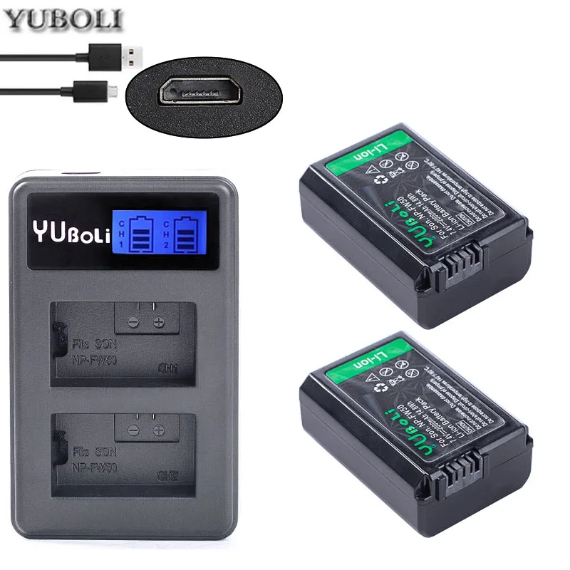 charger and 2battery 2x NPFW50 NP-FW50 NP FW50 Батарея+ ЖК-дисплей Зарядное устройство для sony NEX-7 NEX-5N NEX-F3 NEX-3D NEX-3DW NEX-3K NEX-5C NEX-5DB Альфа 7R II - Цвет: charger and 2battery