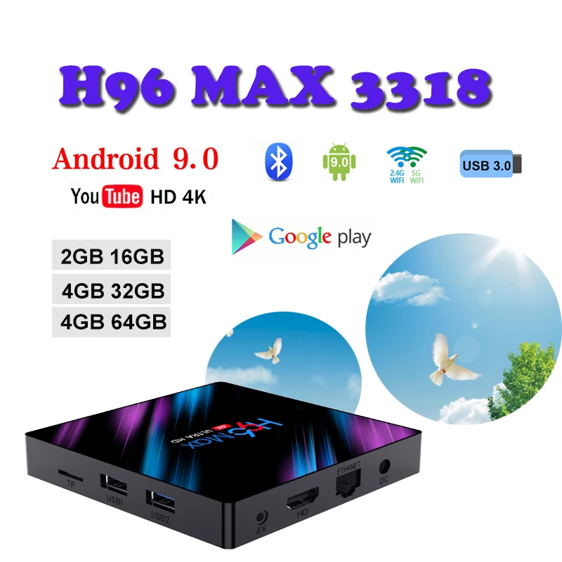

Hot sale H96 MAX 3318 Smart TV Box Android 9.0 4GB RAM 32GB 64GB ROM 2.4G 5G WiFi Bluetooth Media Player tv set top boxes
