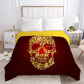

3D Design Gold Skull Quilt Covers Pillow Shams Duvet Cover Set Case Bedding Set Single Double King Size Yellow Home Textile