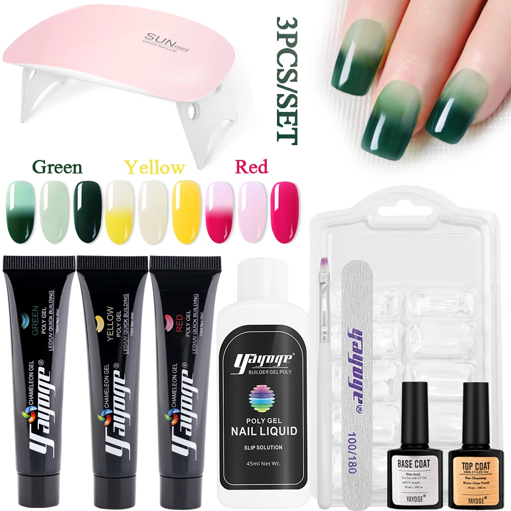 Yayoge Thermal Poly Gel Kit LED UV Gel 7 colorTemperature Color Changing Nail Art Varnish DIY Manicure Supplies - Цвет: P14-S4-3P-3