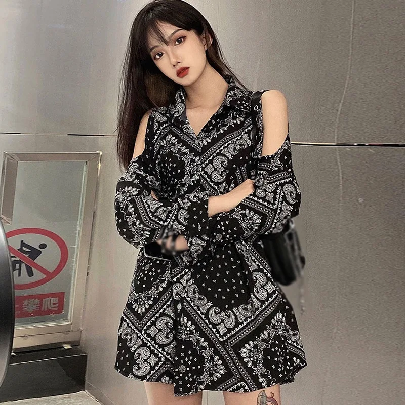 Autumn Women's Off-shoulder Blouses Niche Design Sense Printing Long Sleeve Loose Shirt Tops 5