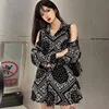Autumn Women's Off-shoulder Blouses Niche Design Sense Printing Long Sleeve Loose Shirt Tops 5