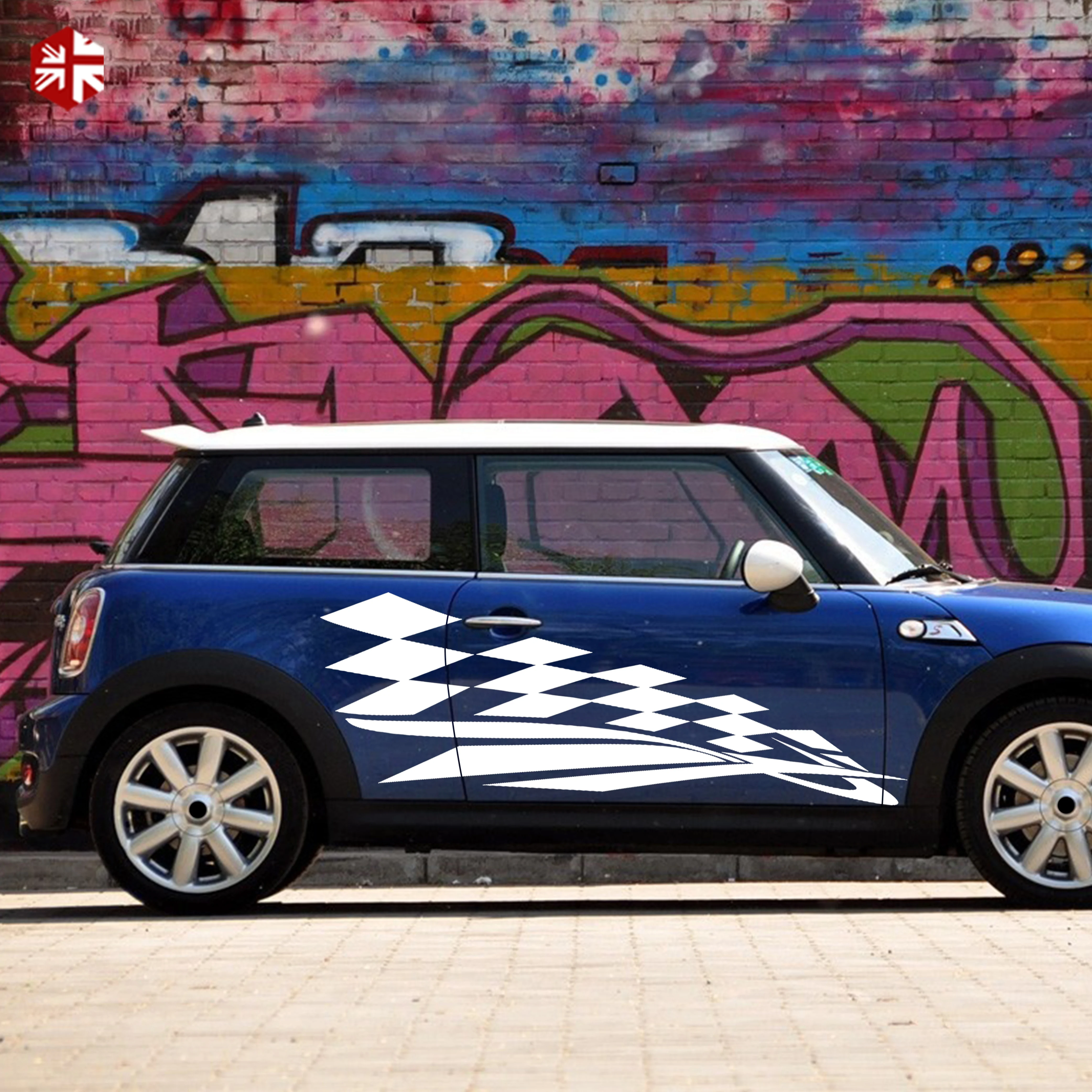 2X клетчатый флаг Стайлинг Автомобильная дверь боковые полосы Корпус Виниловая