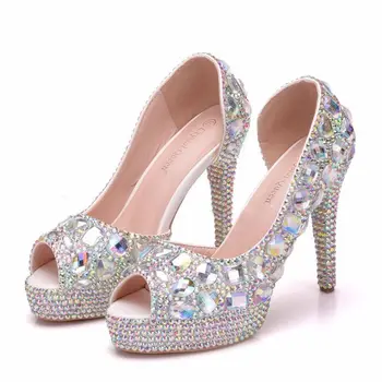 

Womens Fashion Summer Sexy Exquisite Pumps Rhinestone Peep Toe Thin Heels 11CM High Heels Women's Wedding Shoes