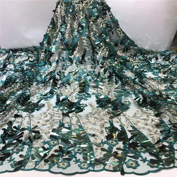 

2019 High Quality French 3D Tulle green African Lace Fabric Sequins Embroidered Nigerian Lace Fabrics For Wowen Dress