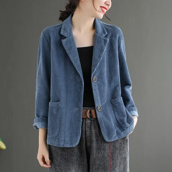 

Vintage Women's Corduroy Jacket Spring Autumn Coat Ladies Casual Outwears Female Long Sleeve Loose Single Breasted Blazers
