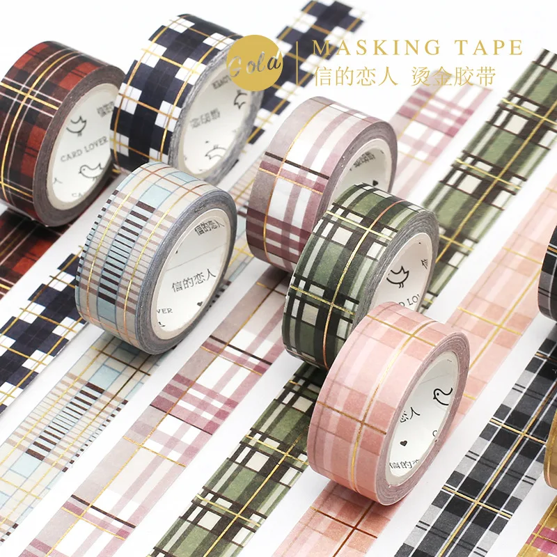 

AngelHere Store Masking Washi Tape Scottish Plaid Hot Stamping Tape Kawaii Tape Planner Decoration Diary Decoration