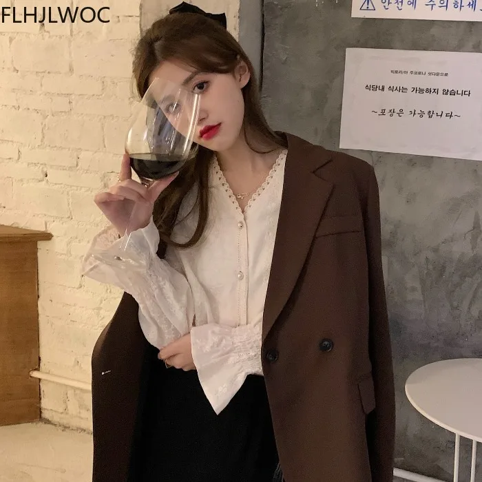 2021 Spring Women's Cute Chic Tops Preppy Style Vintage Japanese Korea Design Button Elegant Formal Shirts Blouses 2