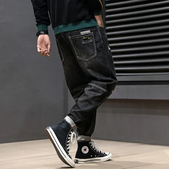 

Japanese Style Fashin Men Jeans Vintage Designer Ripped Jeans Homme Spliced Retro Black Harem Pants Streetwear Hip Hop Jeans Men