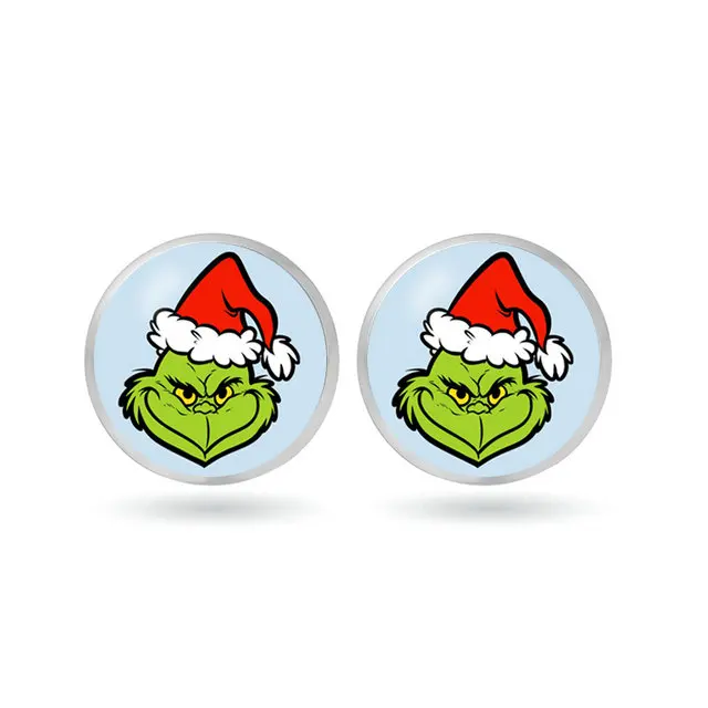 Серьги-гвоздики Grinch стеклянный шар серьги в виде животных для Grinch аниме ювелирные изделия детские игрушки Рождественский подарок вспышка - Окраска металла: E07-9