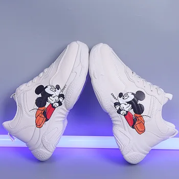 

2020 Spring Casual White Shoes Stylish Female PU Mickey Cartoon Breathable Platform Sneakers Leather Dad Platform Chunky Sneaker