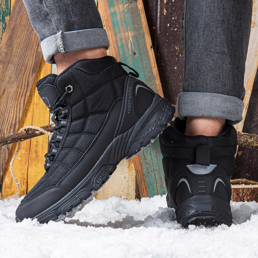 Baasploa zima muži outdoorové boty tramping bota vodotěsný protiskluzový kemping bezpečnosti tenisky ležérní boty průběh boty teplý muž