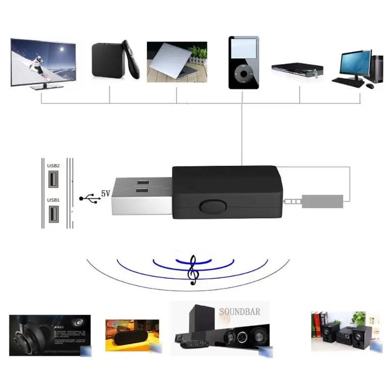 BT600 Bluetooth 5,0 3,5 мм разъем AUX адаптер донгл Портативный Два в одном простота Прочный беспроводной HiFi музыкальный приемник