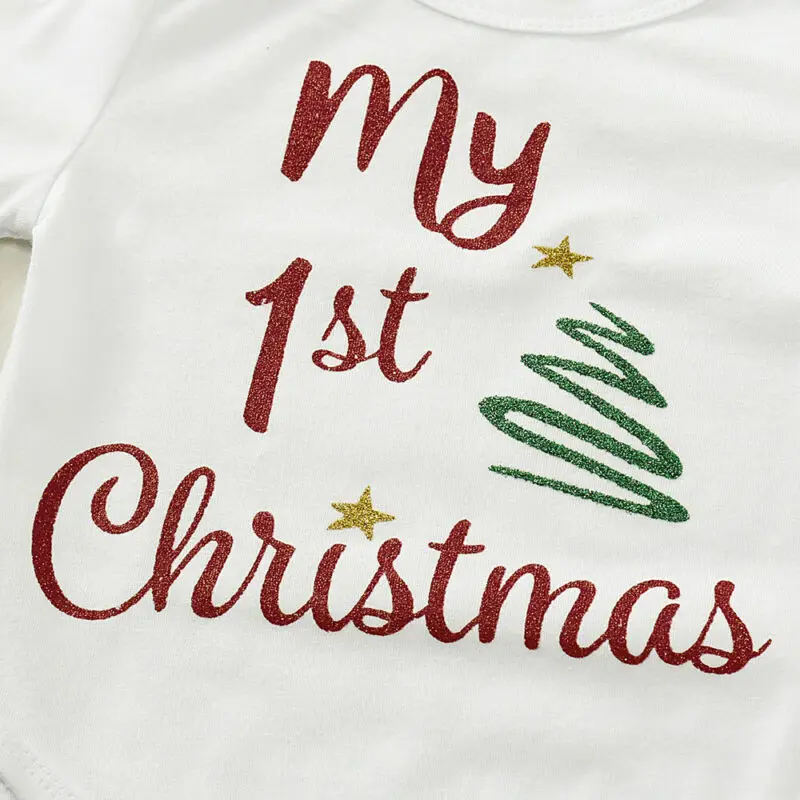 Комбинезон с надписью «My 1st Christmas» для новорожденных и маленьких девочек, комплект с юбкой в горошек, осенняя Рождественская одежда