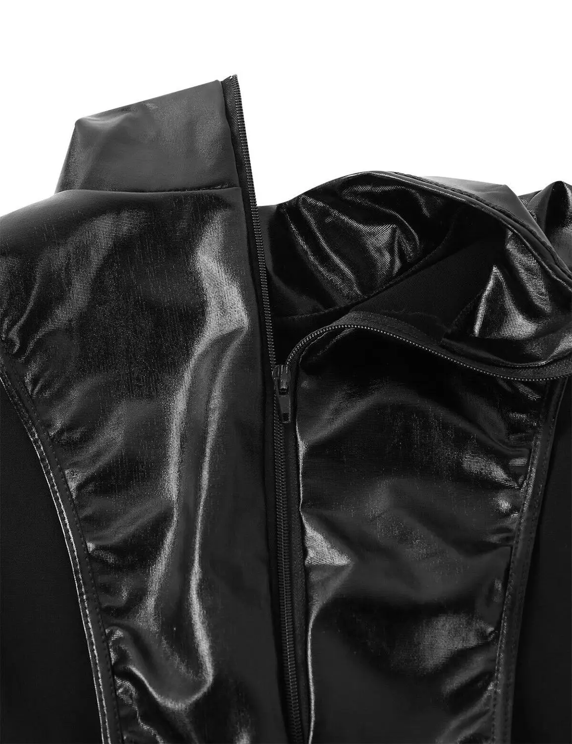 Women Shiny Metallic Leotard Bodysuit Mock Neck Arm Restraint Glove Nightwear Thong Catsuit Sexy Costume