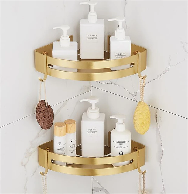 Corner Shelf Wall Mounted Bathroom Shelf Brushed Gold Aluminum Bath Shower  Shelf Bath Shampoo Holder Corner shelf - AliExpress