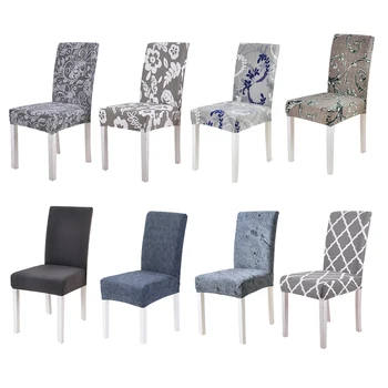 

Grey Chair Cover for Dining Room Printed Stretch Armless Chair Slipcover for Party Banquet Wedding Restaurant 1PC