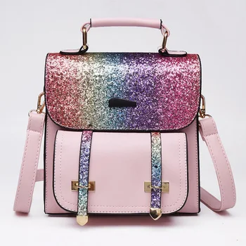 

PU Leather Women Backpack Fashion Casual Backpacks Sequins Small Daypack For Girls Travel Flap Gold Bag Female Bagpack sac a dos