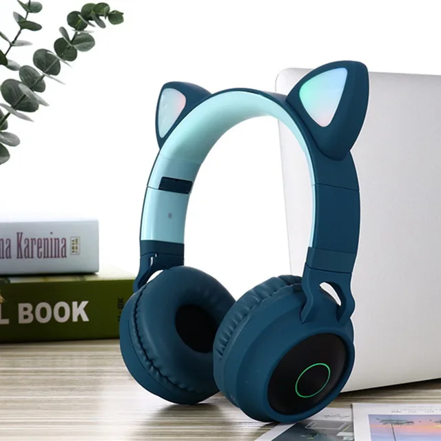 blue Светодиодный наушники с кошачьими ушками, шумоподавление, Bluetooth 5,0, гарнитура для взрослых и детей, поддержка TF карты, fm-радио с микрофоном, беспроводная+ Проводная - Цвет: blue