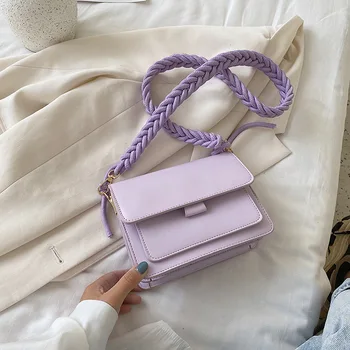 

Solid Color PU Leather Crossbody Bags For Women 2020 Summer Simple Fashion Handbags and Purses Female Shoulder Bags Cotton rope