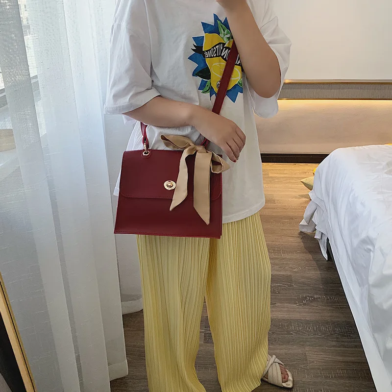 

Solid Color Silk Scarves Women's 2019 Summer New Style Simple Retro Shoulder Bag Versatile Large-Volume Shoulder Bag Briefcase