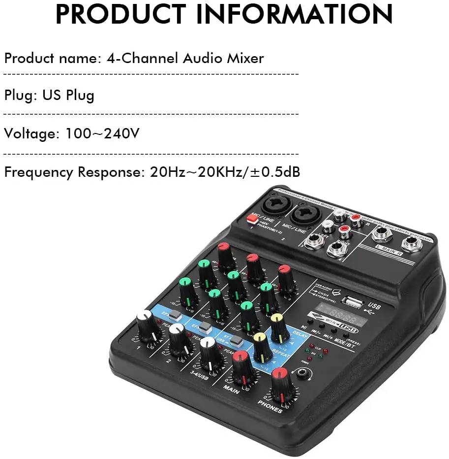 Misturador de Som Gravação de Música Misturador de Áudio Console Canais Reprodução Bluetooth 4 Usb - Image 4