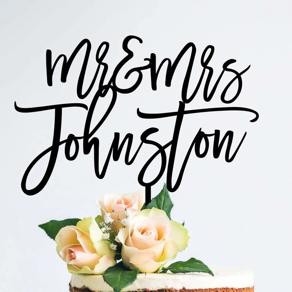 Mr & Mrs Personalised Wedding Cake Topper Wedding black mirror gold Cake Decorations Custom Last name Cake Toppers