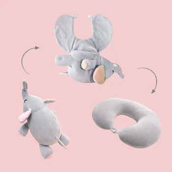 

Cute Elephant Pig Bear Deformable U-shaped Plush Pillow Travel Pillow Cartoon Animal Car Headrest Doll Multi-functional Storage