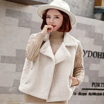 

Women Fashion loose Lamb fur short vest coat sleeveless wool fleece vests jacket outwear casual WaistCoat