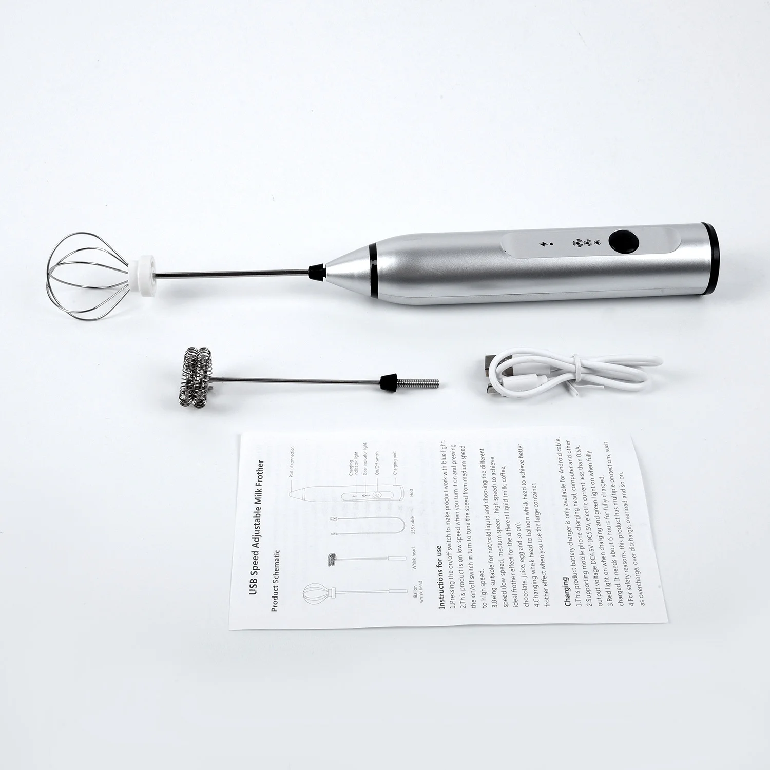 

USB Handheld Rechargeable Milk Frother Coffee Foam Maker With Spring Whisks New