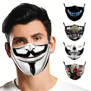 

Skull Print Face Mask Protection Synthetic Filter Dustproof Anti Smog Masks Washable Printed Maska Reusable Unisex Mouth Masks