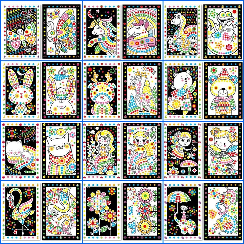 Funny Puzzle Dot Stickers For Kids Cute Cartoon Animal Drawing Mosaic Sticker Children Early Educational Patience Training Toys 4