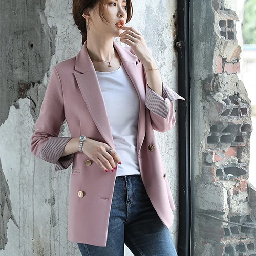 Для женщин однобортный однотонный Блейзер Женский пальто трех до двенадцати лет Модные Пиджаки Верхняя одежда высокого качества, куртки, 5XL - Цвет: Pink Blazer 2