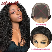 5*5 парики из натуральных волос на шнурках, перуанские кудрявые парики из натуральных волос на шнурках для черных женщин, парики из натуральных волос на шнурках ALI ANNABELLE