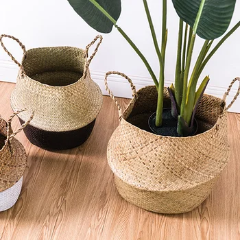 

Seagrass Wickerwork Basket Rattan Flower Pot Laundry Hamper Storage Straw Basket For Corridor Living Room